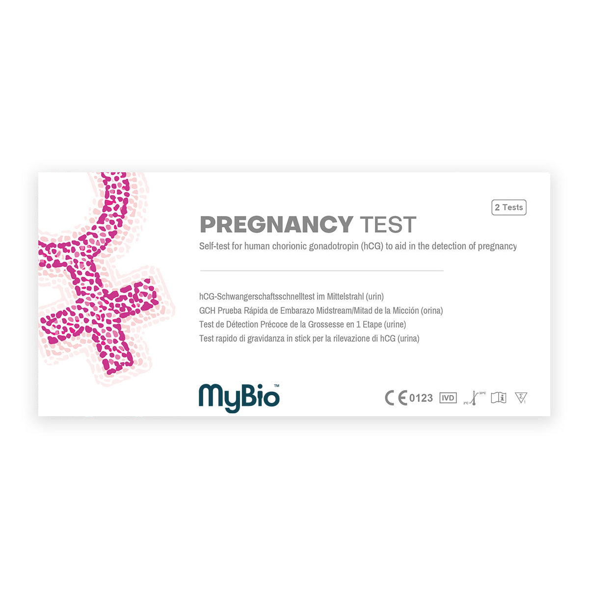 MyBio Pregnancy tests give rapid pregnancy results. This test detects the hCG hormone, also called the pregnancy hormone.