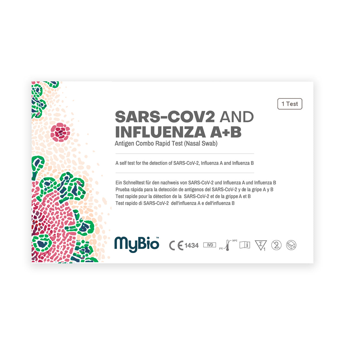 MyBio SARS CoV2 and Influenza A+B Easy to Use At Home Combo Self Test